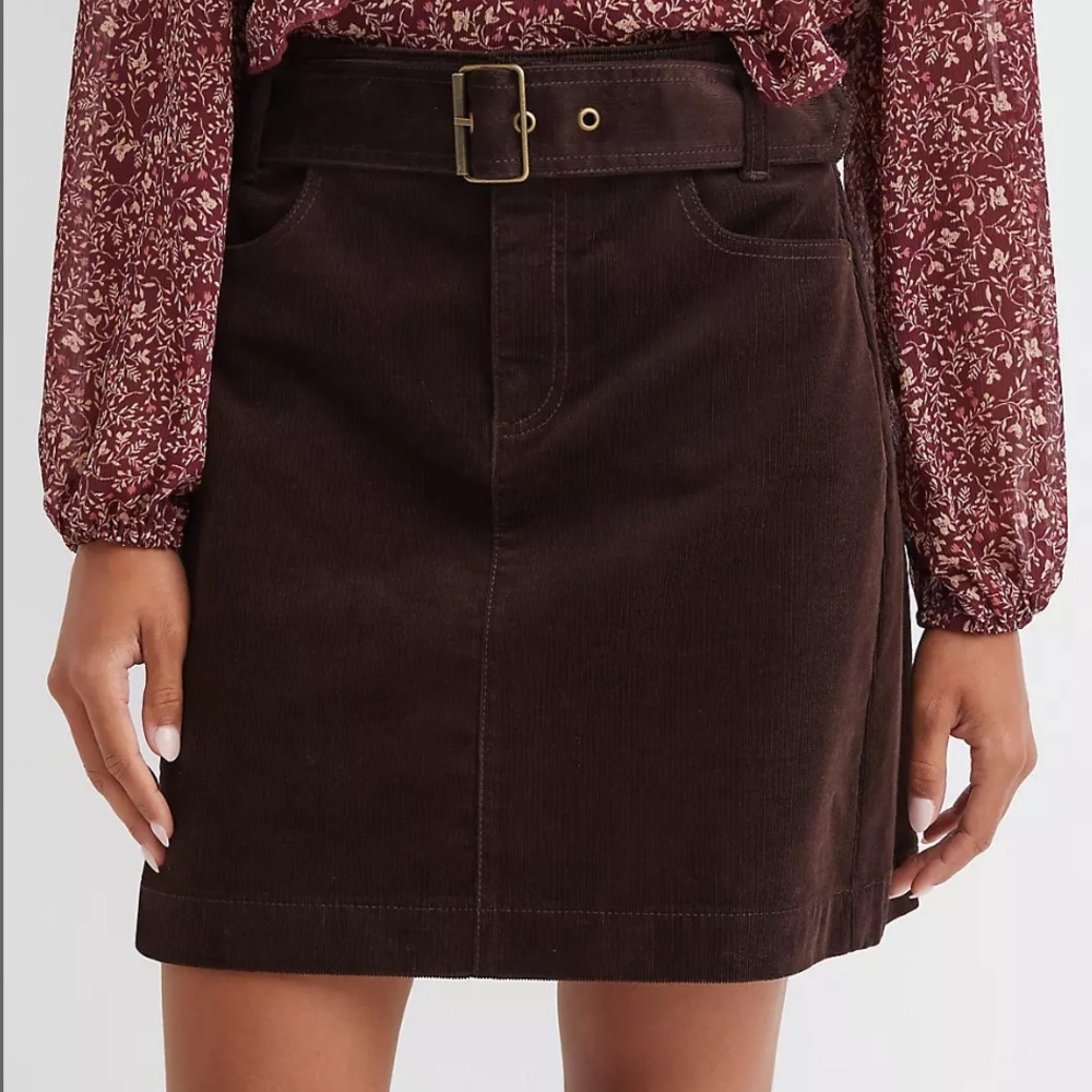 LOFT Chocolate Corduroy Skirt with Gold Accents
